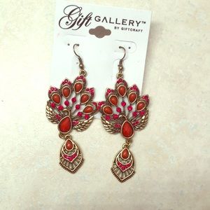 NWT red and gold peacock earrings